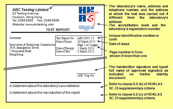 HOKLAS endorsed report / certificate